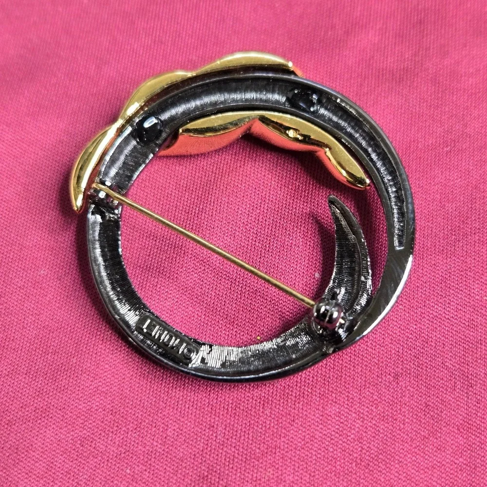 Vintage Monet Modernist Swirl Brooch Pin Two Tone Gold Silver Abstract
